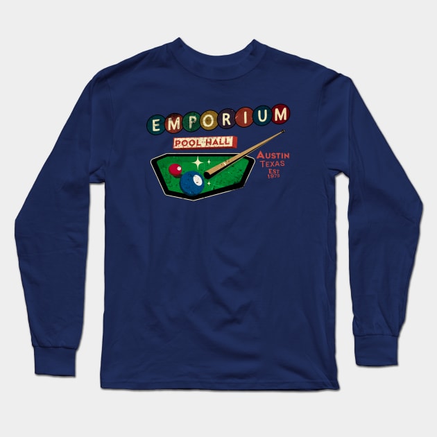 Emporium Pool Hall Arcade Aged Look Long Sleeve T-Shirt by Nostalgia Avenue